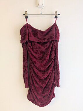 Red Velvet Burnout Off-the-Shoulder Mini Dress by Refuge